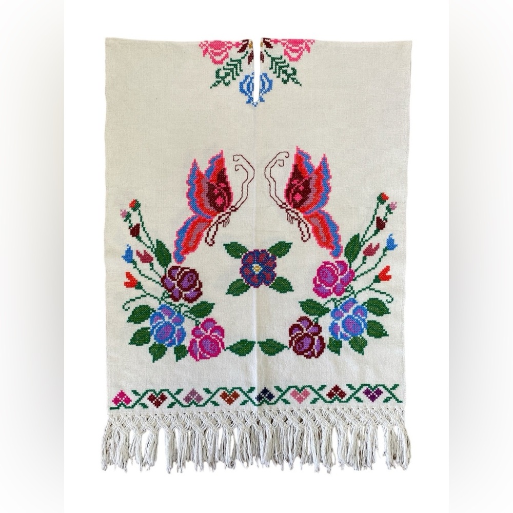 Mexican Butterfly Poncho White
